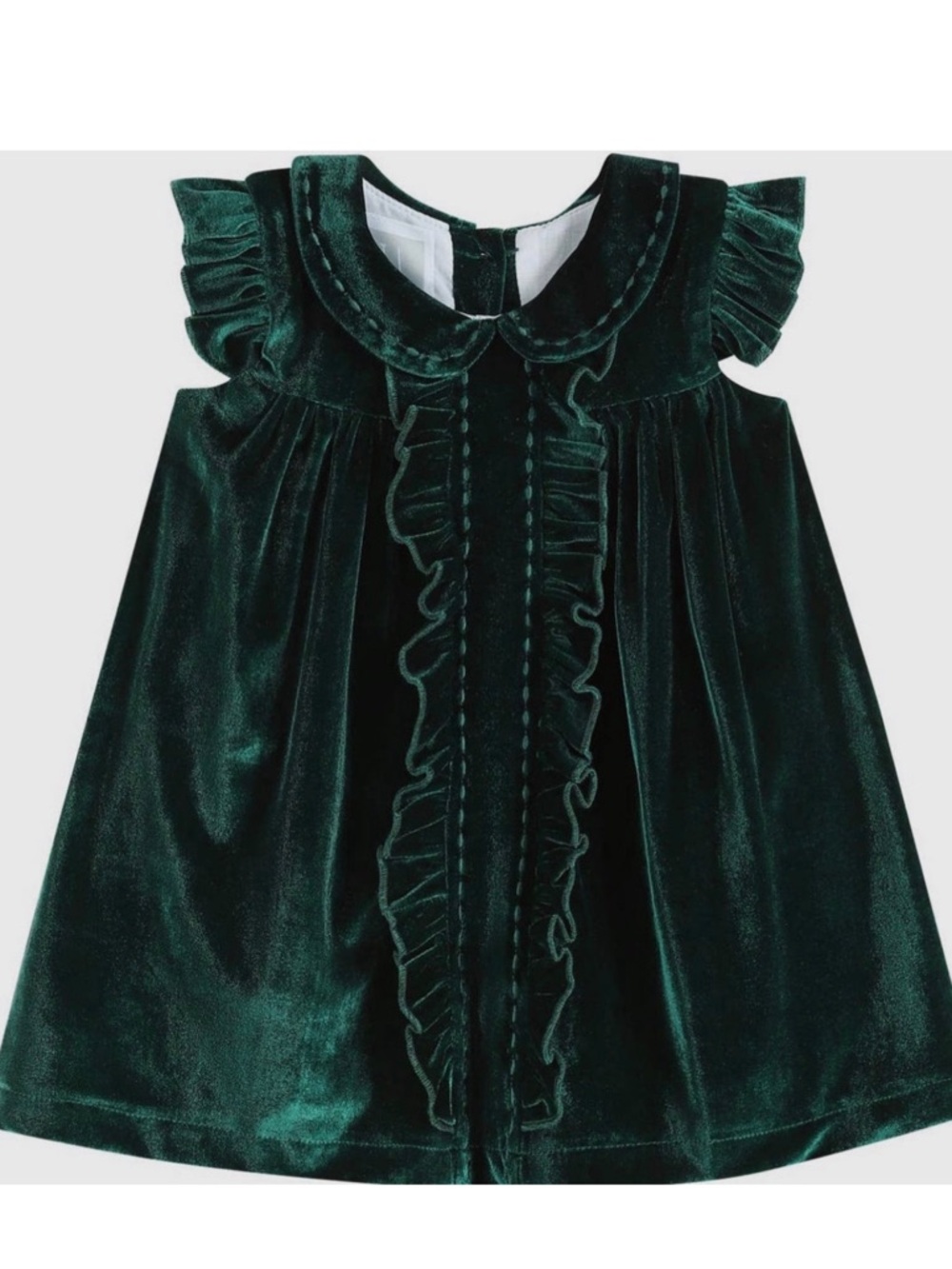 Green Velvet Ruffle Dress for Girls
